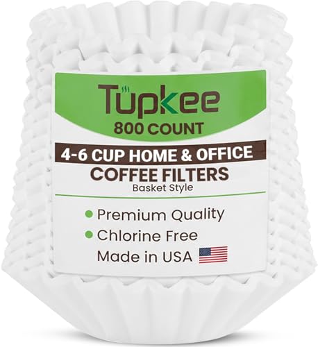 Image of Coffee Filters for 4-6 Cup Coffee Makers - 800 Count, Junior Basket Style, White Paper, Chlorine-Free, 5 Cup Coffee Filter, Made in USA, 6.88 inch x 3.07 inch