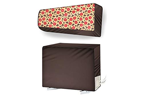 Image of Stylista Split ac cover for indoor and outdoor unit of 1 ton ac waterproof and dustproof Yellow leaves and floral pattern