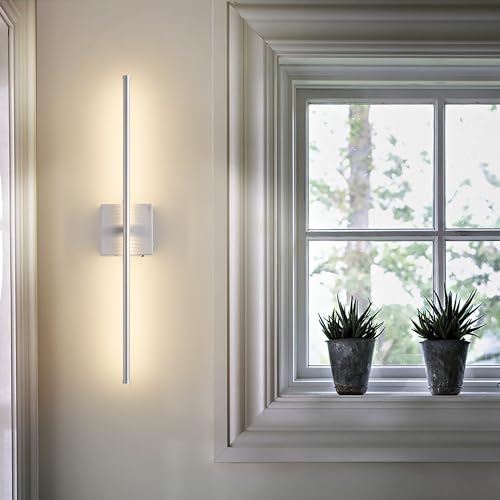Image of KARTOOSH 32.2 Inch Wall Sconces Battery Operated for Living Room Nickel | Rechargeable Wireless Wall Lamp Set of 2, 3000K Warm White Dimmable Wall Light Remote Control Indoor Lighting for Bedroom