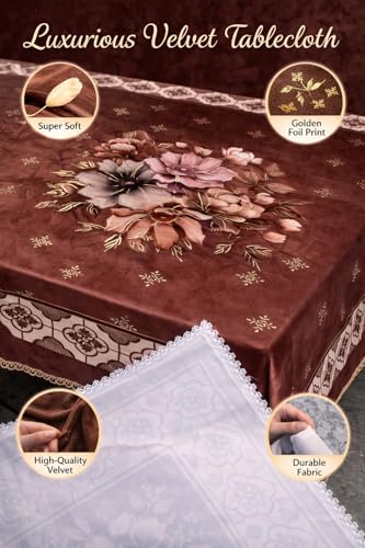 Image of AAZEEM Printed Tablecloth Soft Feel Table Cover 4-6 Seater,Table Cover,Dining Table Cover, Table Linen,Dining Table Chair Cover,Dining Table Cover 6 Seater|Brown|36 X 54 Inches