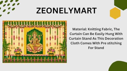 Image of Lakshmi Devi Backdrop Cloth for Decoration | Mahalakshmi Puja Backdrop with Hanging Lotus Strings and Banana Trees, Festive Backdrop with Goddess Lakshmi 8x8 Feet | varalakshmi Pooja Backdrop