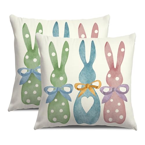 LOMCHEN Easter Pillow Covers 18X18 Inch Set of 2,Colorful Polka Dot Bunny Throw...