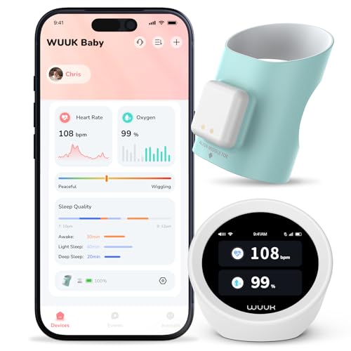 WUUK BABY Smart Sock with Base Station Real-Time Heart Rate & Sleep Tracking 7-Day Battery Life 2.4/5 GHz Wi-Fi No Monthly Fee 3 Sizes Socks Included