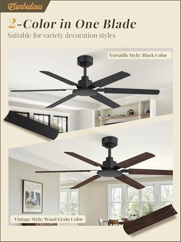 Fanbulous 2-Pack 48-inch 6-Speed Ceiling Fans (No Light), Quiet Reversible DC Motor with Remote 2-Color (black and walnut) Reversible Blades - image 3
