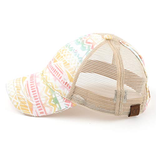 Image of C.C Exclusives Washed Distressed Cotton Denim Criss-Cross Ponytail Hat Baseball Cap Bundle Hair Tie (BT-1007)