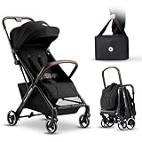 LullaRide Lightweight Travel Stroller, One-Hand Fold Airplane Carry-On, Compact Baby & Toddler Stroller with Cup & Phone Holder, 6.6 lbs Capacity Basket, Adjustable Reclining Backrest, Black