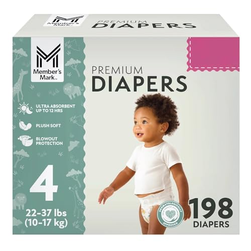 Members Mark Premium Baby Diapers, Size 4 (22-37 Pounds), 198 Count