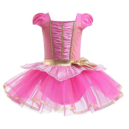 REXREII Robe tutu de princesse pour fille - Sofia - Blanche-Neige - Elsa - Déguisement d'Halloween, # La Belle au bois dormant, 5-6 Years