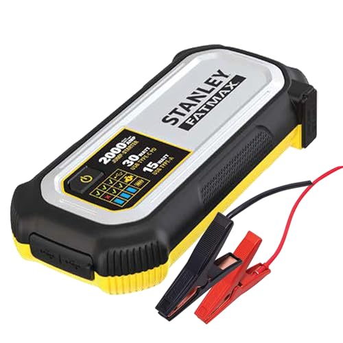 STANLEY FatMax LJ20F 2000 Peak Amp Lithium Jump Starter 30 Watt USB-C PD 15 Watt USB-A Smart Controller and Battery Clips