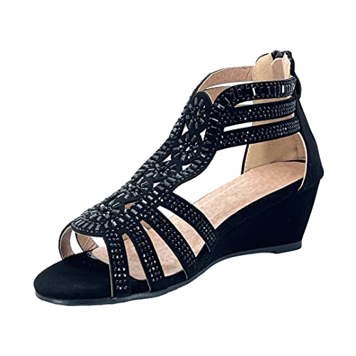 ABSOLEX Girl's Ankle Strap Rhinestone Dressy Low Heel Wedge Pump Sandal3