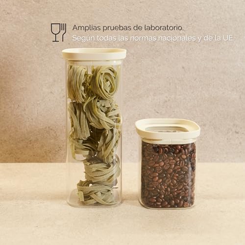 Miniatura 8 de Dalena Home Set De 5 Tarros De Cristal Con Tapa De Vidrio Borosilicato Resistente Etiquetas 1x 2000ml, 1x 1500ml, 2x 1000ml, 1x 500ml - Botes Herméticos Y Apilables - Botes Cocina Almacenaje