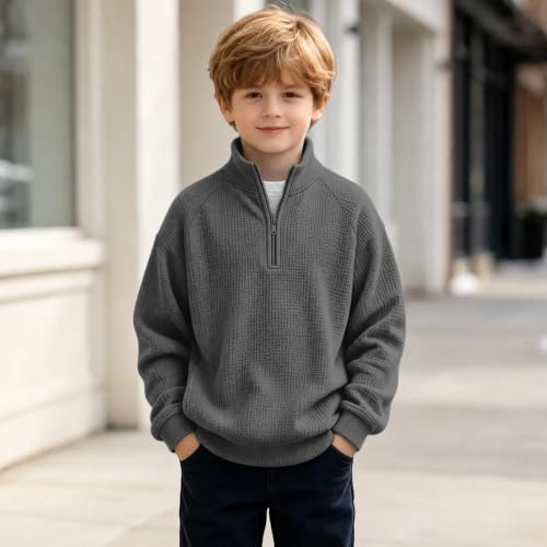 Boys Waffle Knit Quarter Zip Sweatshirts Fashion Long Sleeve Pullover Tops - image 5