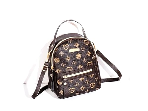 Bolsa Mini Mochila - Marrom escuro estampado - 20x16x7 cm