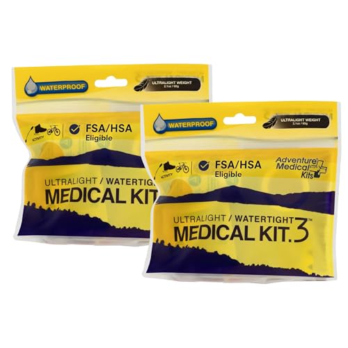 Adventure Medical Kit Ultralight & Watertight Medical Kit .3 - One Person Multiple Use - Includes Bandages Blister Essentials & More - Perfect for Hiking Biking & Climbing - (2-Pack)