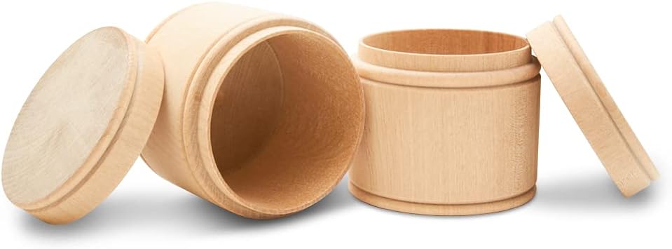 Small Round Wood Box 2-5/8 inch x 2-3/4 inch x 2 inch, Pack of 3 Unfinished Wood Canisters for Salts and Loose-Parts Play, by Woodpeckers