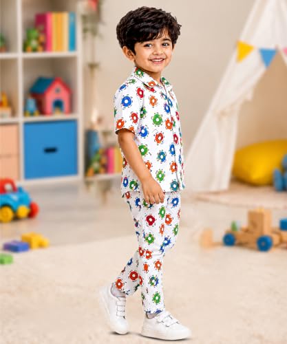 Image of 3BROS Unisex Pure Cotton Short Sleeve Kids Night Dress for Boys & Girls Nightwear /Sleepsuit /Sleepwear /Loungewear Night Suit for Boys and Girls Top and Pyjama Combo Set