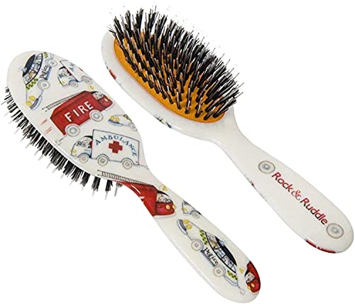 Rock & Ruddle Natural Mixed Bristle Hair Brush for Women and Kids (Small 6.9") - Perfect for Wet or Dry Hair, Detangling Smoothing Blowdrying - Designed & Made in UK - Trucks Design