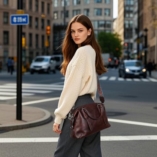 Image of Leather Handbag for Women, Genuine Leather Purses Retro Mandela Crossbody Handbag Tote Bag