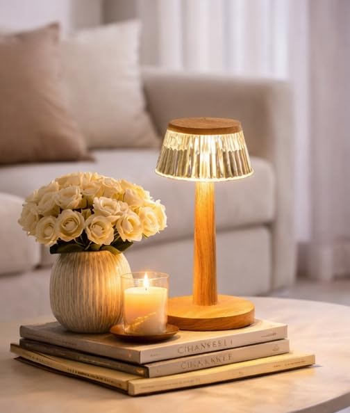 Image of blissbells Modern Rose Gold Table Lamp with Crystal Glass Shade | Warm Ambient Bedside & Decorative Lamp for Home Decor