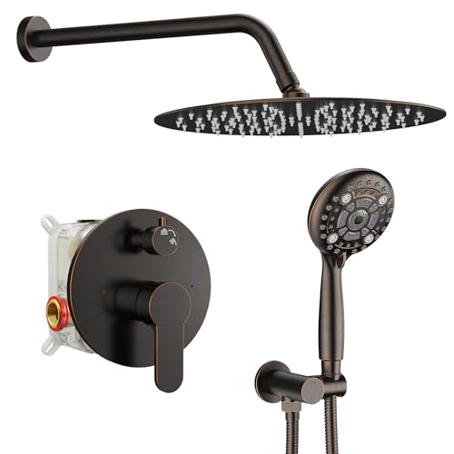 Image of SR SUN RISE Shower Faucet - 12 Inch Multifunctional High Pressure Shower Head System with Handheld Shower Head Fixtures - Valve Included - Oil Rubbed Bronze