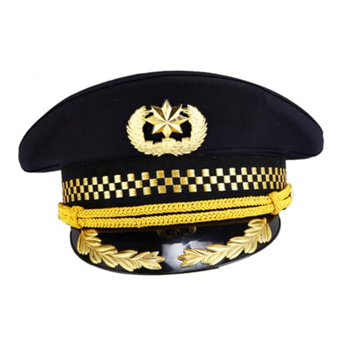 NOLITOY Airline Pilot Captain Cap Security Big Brimmed Hat Cosplay Party Hat Comfortable Stylish for Role-playing