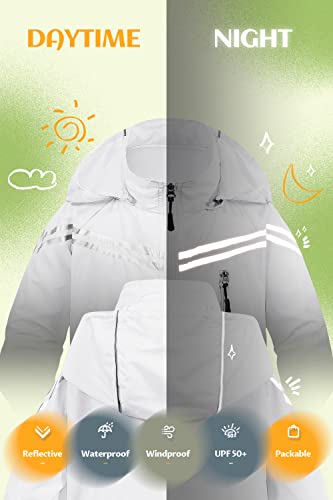 Image of CREATMO US Boys Girls Rain Coat Kids Reflective Cycling Jacket Waterproof Packable Children Windbreaker With Removable Hood