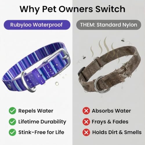 Image of Waterproof Dog Collar - Washable, Stink-Proof & Dirt-Proof - Soft, Odorless, Easy to Clean - Fade-Resistant, Durable for Medium & Large Dogs - Rust-Proof Metal Buckle (Purple-M 1 inch)