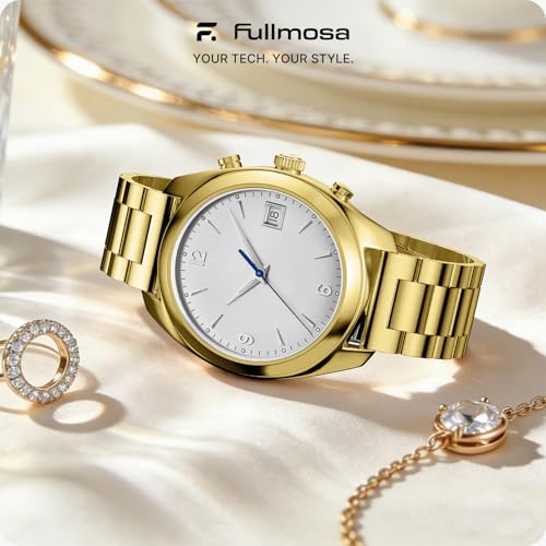Image of Fullmosa Stainless Steel Watch Band 16mm 18mm 19mm 20mm 22mm 24mm, Quick Release Metal Replacement Strap with Removable Links, Includes Spring Bars & Link Removal Tool for Men Women (18mm, Golden)