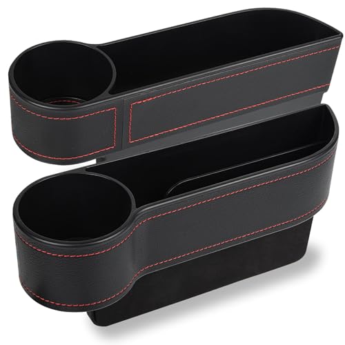 2 Pack Car Seat Gap Filler Organizer, Automotive Front Seat Storage with Cup Holder, Auto Console Side Extra Storage Boxes - Passenger & Driver Side