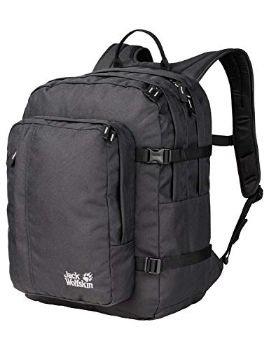 Jack Wolfskin 2530001 Berkeley, komfortabler Rucksack für Büro, Uni und Alltag, DIN-A4-tauglicher Tagesrucksack, Backpack mit breiten Gurten und guter Lastenverteilung, Schwarz