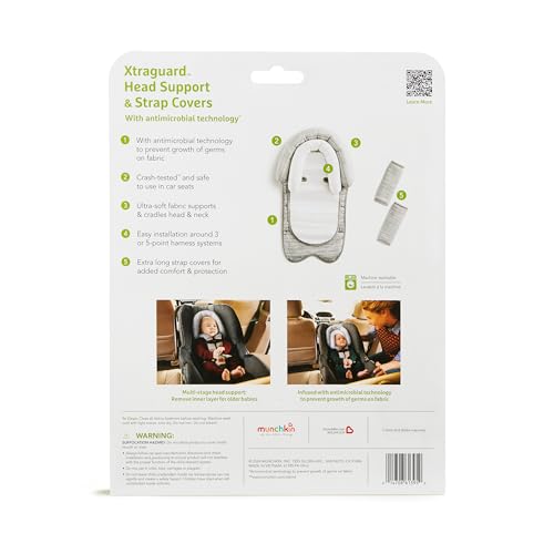 Image of Munchkin XtraGuard Head Support & Strap Cover for Baby Car Seats with Silver-Ion Technology, Dots (Pack of 6)