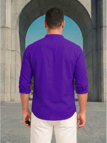 Image of DEELMO Men's Cotton Blend Solid Regular Fit Full Sleeve Short Kurta | Men's Trendy Short Kurta