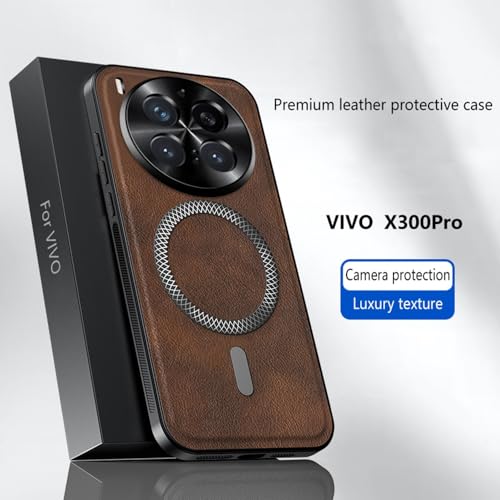 Image of for vivo X300 Pro 5G Magnetic Case PU TPU PC Phone Back Cover with Metal Lens Frame - Brown