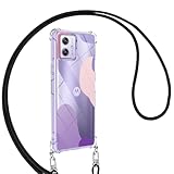 Motorola Moto G64 5G 用 ケース Moto G64y 5G 用 ケース クリア 調節可能な ショルダー モトローラ モト G64 5G スマホケース 肩掛け 首掛け 斜めかけケース おしゃれ かわいい 韓国 透明 TPU ストラップ付き 薄型軽量 耐衝撃 全面保護 落下防止 可愛い ニュアンスネイル風 Moto G64 / G64y 用 携帯カバー(パープル)