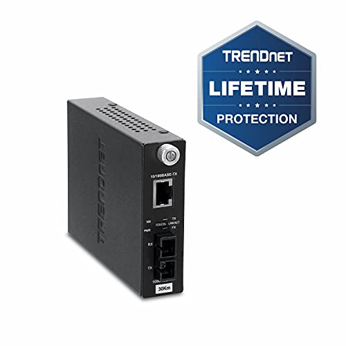 Image of TRENDnet Intelligent 10 /100Base-TX to 100Base-FX Single Mode SC Fiber Media Converter (30Km /18.6 Miles),Full-Duplex Mode, RJ-45 Port, Fiber to Ethernet Converter, Lifetime Protection, TFC-110S30i