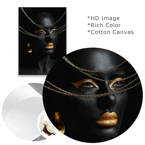 Art mural africain moderne tableau or et noir grand format x3 - 4