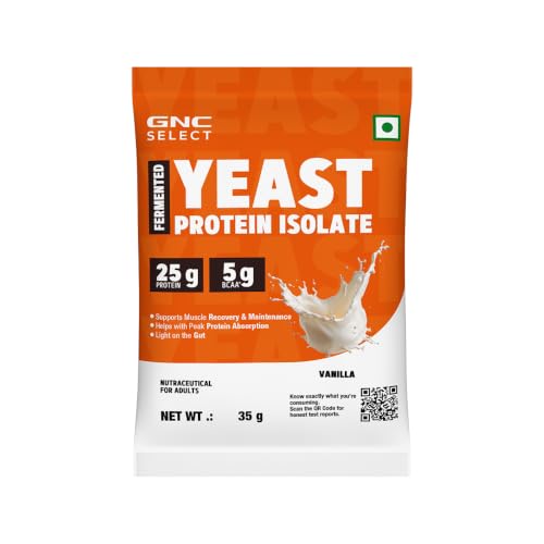 Image of GNC Select Yeast Protein | 25g Protein, 5g BCAAs | Fermentation-Grown | Added Protease | Non-Dairy, 100% Veg, No Added Sugar | Digestive Support | Vanilla, 0.07lbs
