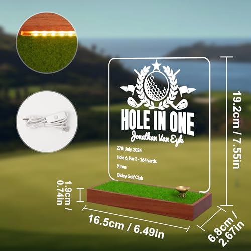 Image of YuanDian Hole in One Display, Custom Acrylic Memorabilia Stand Holder with Wood Base, for Single Ball Souvenir Golfball Collections,Great Gift for Golfers Golf Lovers