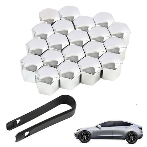 20 Pcs Tapones Tornillos Ruedas Coche 19mm, Cubiertas Decorativas para Pernos y Tuercas de Rueda, Tapas de Rueda Plateado, Cubierta Protectora para Pernos con Herramientas de Extracción (19mm)