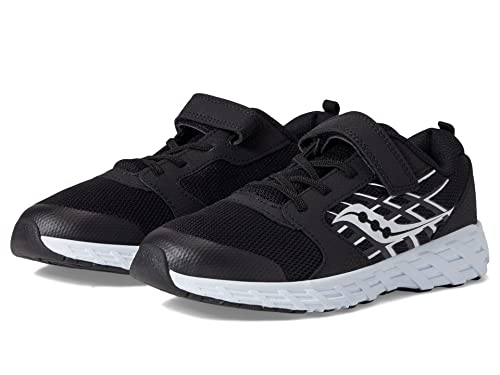 Saucony Wind Alternative Closure 2.0 Running Shoe, Black/White, 4.5 Wide US Unisex Big_Kid