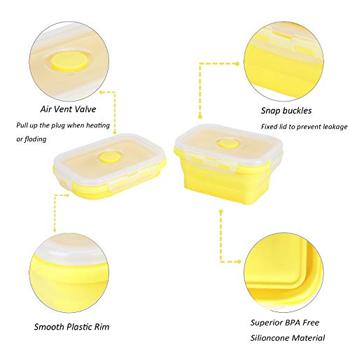 Kuon Collapsible Silicone Food Storage Containers With Airtight Lids, Set Of 4 Stacking Container, Microwave And Freezer And Dishwasher Safe, With Vent Valve, Bpa Free (4 Small Yellow) #TOP2