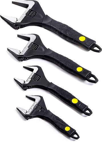 Zeguard Sharp-tec Adjustable Spanner Set, Wide Jaw Opening Adjustable Wrench, Plumbing Tools for Plumbers 6"+8"+10"+12"