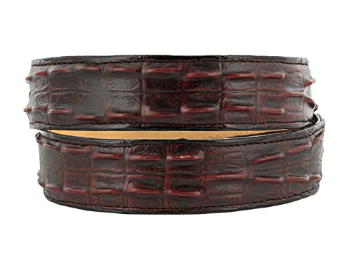 El Presidente Mens Black Cherry Cowboy Belt Crocodile Tail Print Leather Belt Silver Buckle2