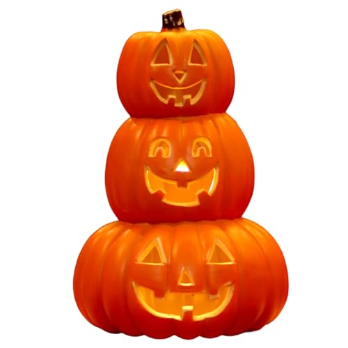 Zucche di Halloween, 36,1 x 21,1 cm, zucca in plastica che si illumina, a batteria, decorazioni per esterni di Halloween per giardino, cortile, portico, casa infestata, decorazioni per zucca