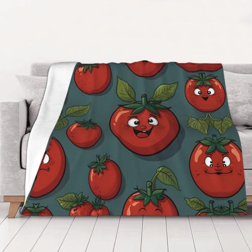 Coperta in flanella stampata con motivo pomodoro, 101,6 x 76,2 cm, morbida flanella, perfetta per decorazioni autunnali per la casa e i viaggi (76-203 cm)