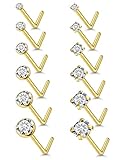 Vsnnsns Piercing de nariz de 18 G, 20 G, 22 G, joyería para mujer, acero inoxidable quirúrgico 316L, sacacorchos en forma de L, anillos de nariz rectos con circonita cúbica, joyería para mujeres y