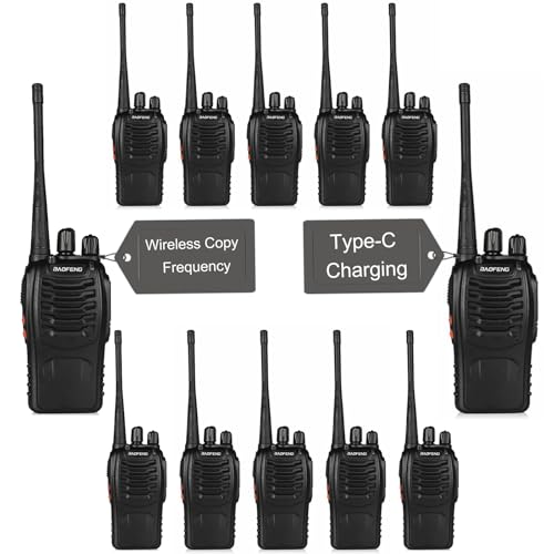 BAOFENG BF-888S Plus Walkie Talkie with Wireless Copy Frequency Type C Charging Walkie Talkie 16 Channel 1500mAh Adults Long Range Handheld Two-Way Radio for Team Business Hunting(Black,12PCS)