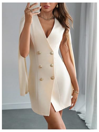 Image of Floerns Women's V Neck Double Breasted Cape Blazer Split Sleeve Elegant Blazer Dress