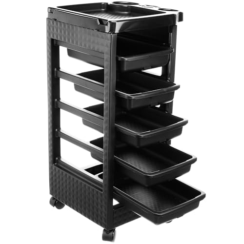 Kobe Hairdressing Trolley 5-Drawer Storage Cart with Wheels Professional Salon Organiser Black