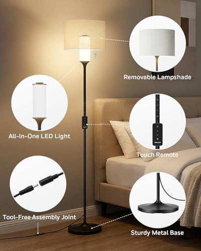Image of Honeywell F3 LED Floor Lamp, Dimmable Standing Lamp with Remote Control